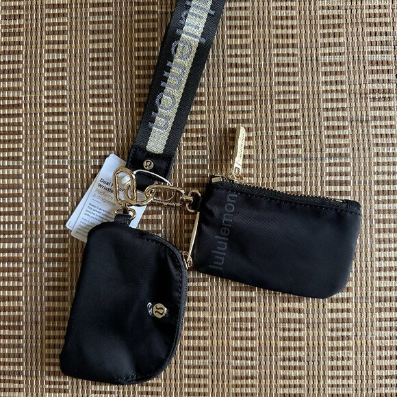 Lululemon black & gold wristlet dual pouch, cozy wallet. - Picture 1 of 4